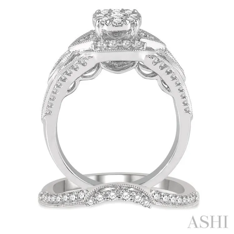 1 1/10 Ctw Diamond Lovebright Wedding Set with 7/8 Ctw Engagement Ring and 1/4 Ctw Wedding Band in 14K White Gold