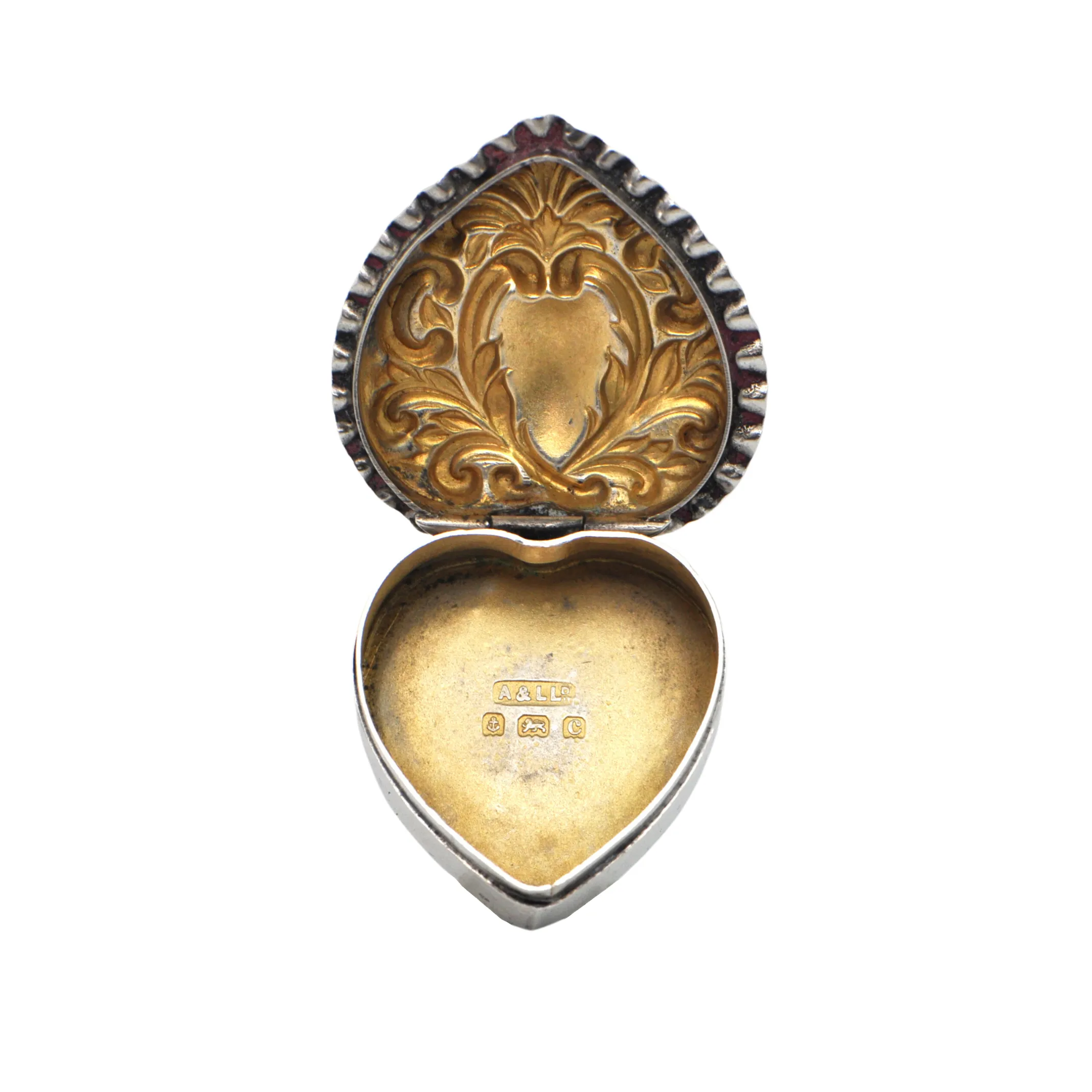 Antique English (Birmingham) Sterling Silver Heart Shaped Pill Box By, Adie Lovekin Ltd Dated 1902