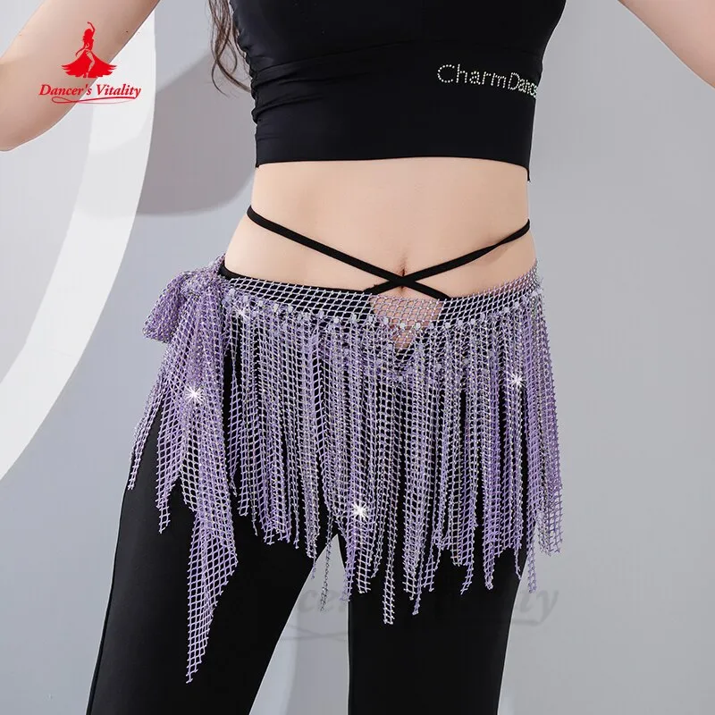 Belly Dance Dream Star River Diamond Tassel Hip Scarf Dynamic Fishing Net Hot Drill Versatile Waist Chain Bellydance Hip Scarf