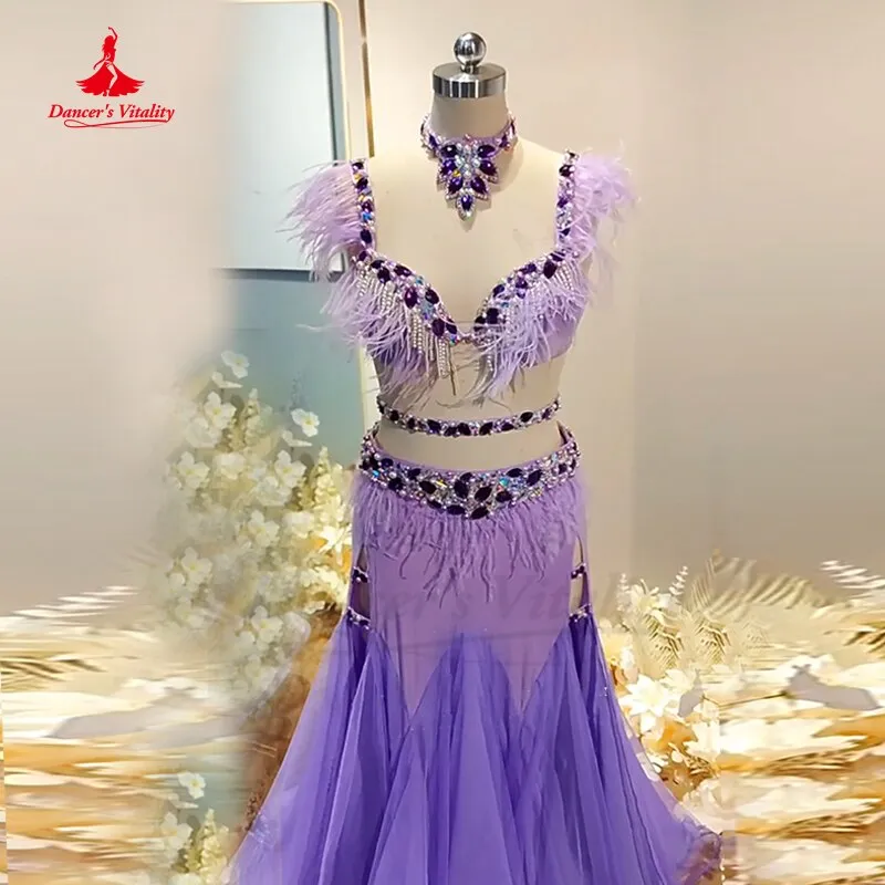 Belly Dance Performance Clothes Senior Feather Bra  Fairy Hip Wrap Yarn Skirt Highend Customized for Women Bellydance Outfit