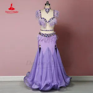 Belly Dance Performance Clothes Senior Feather Bra  Fairy Hip Wrap Yarn Skirt Highend Customized for Women Bellydance Outfit