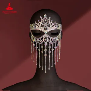 Belly Dance Tassel Face Curtain Exotic Style Mask Ball Performance Mask Handmade AB Stones Original Design Face Mask