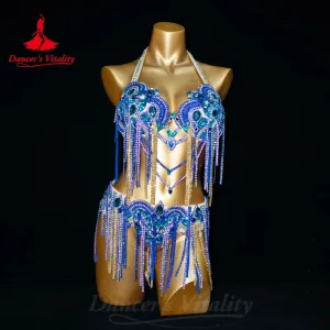 Belly Dancer Costume Set for Women Customsized Adult Children AB Stones Bra belt 2pcs Oriental Bellydance Competition Outfit