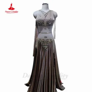 Belly Dancer Performance Clothing Customsize Adult Children Satin Bra split Long Skirt 2pcs Oriental Competition Costumes Suit