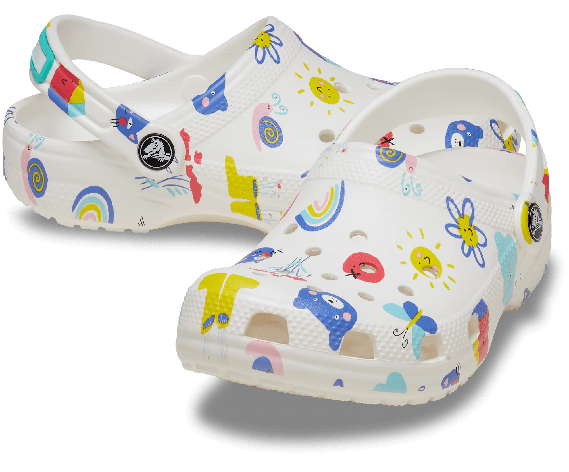 Classic Doodle Print Clog Kids - white/multi