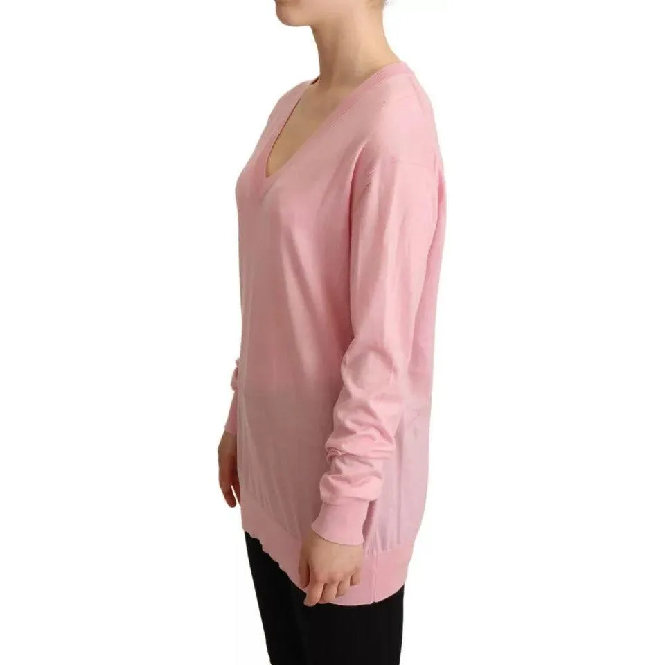 Dolce & Gabbana Pink V-neck Women Pullover Cashmere Sweater