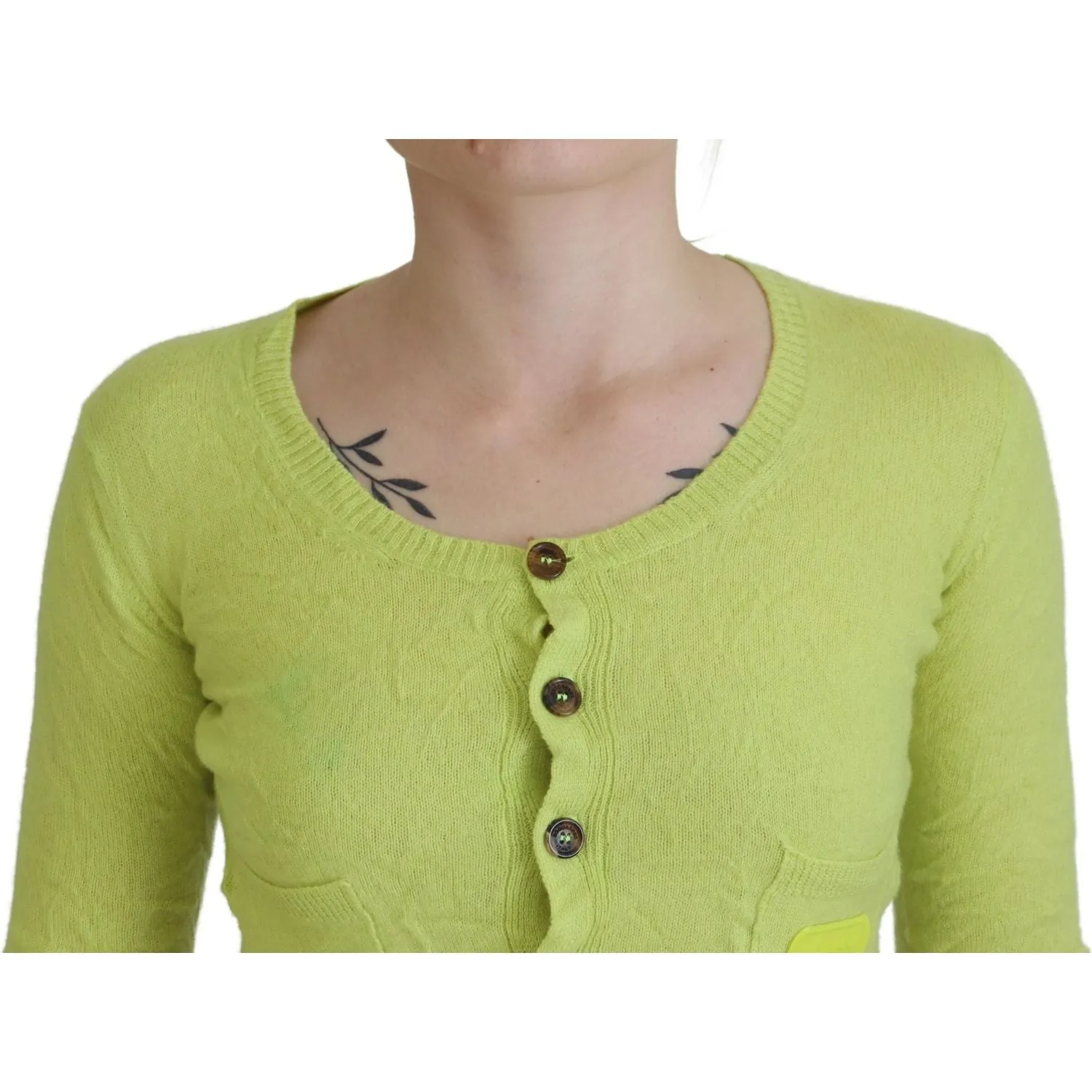 Dsquared² Yellow Green Cashmere Long Sleeves Cropped Sweater