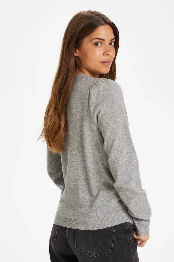 Evina Puff Shoulder Cashmere Sweater Grey