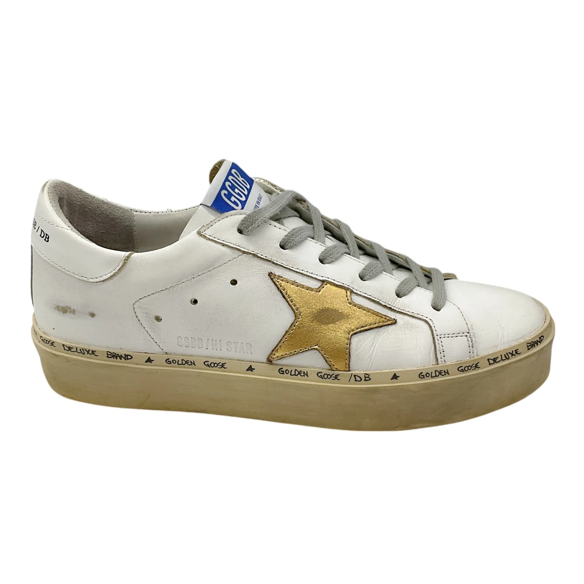 Golden Goose Deluxe Brand White / Gold Metallic Leather Hi Star Sneakers