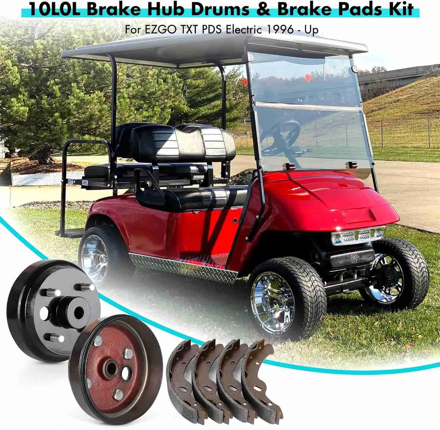 Golf Cart Brake Drum and Pad Kit for EZGO TXT Electric 1996-Up - 10L0L