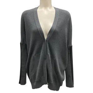 Manrico Cashmere Grey / Black Leather Trimmed Cashmere Knit Cardigan Sweater