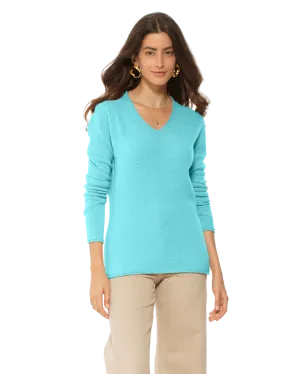 Women's Ultra-Light Cashmere V-Neck Sweater Cyan