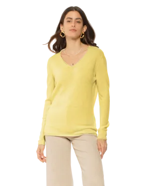 Women's Ultra-Light Cashmere V-Neck Sweater Lemon Yellow