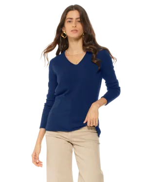 Women's Ultra-Light Cashmere V-Neck Sweater Medium Blue