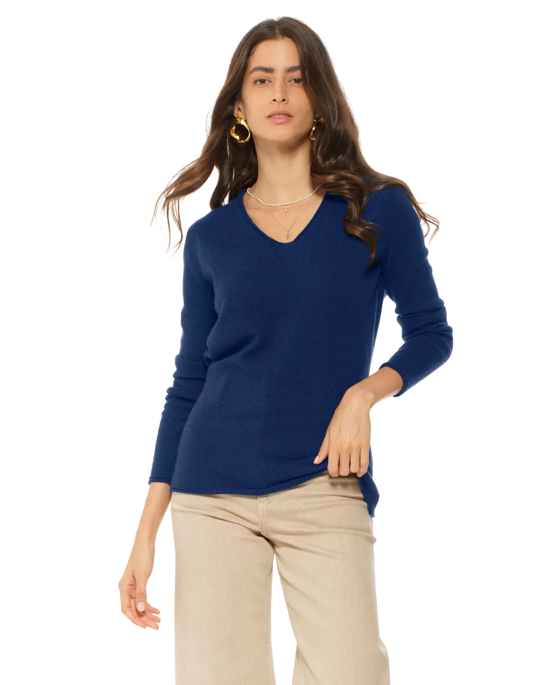 Women's Ultra-Light Cashmere V-Neck Sweater Medium Blue